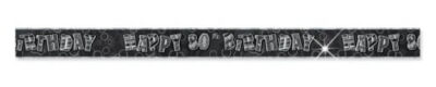 12 ft Happy 80th Birthday Prism Age Banner / Glitz Black & Silver  ** CLEARANCE **