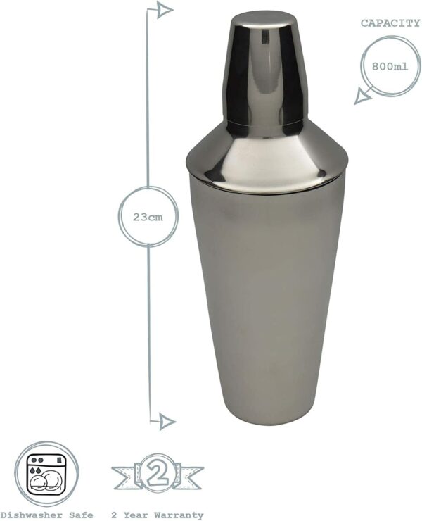 Rink Drink 3 Piece Manhattan Cocktail Shaker with Strainer - 800ml - Image 3